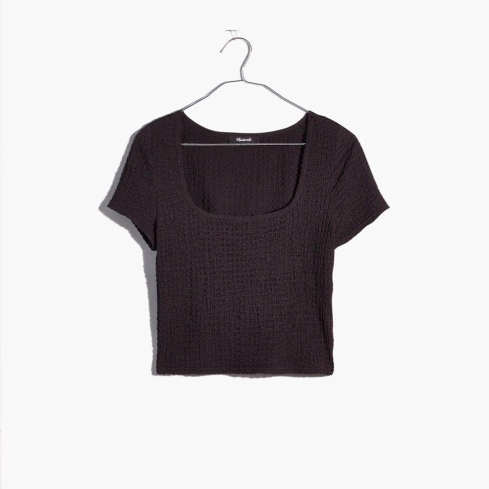 NWT MADEWELL Black Textured Popcorn Cropped Top Size XXS
